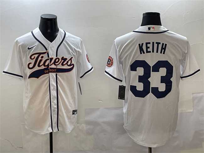 Mens Detroit Tigers #33 Colt Keith White With Patch Cool Base Stitched Jersey